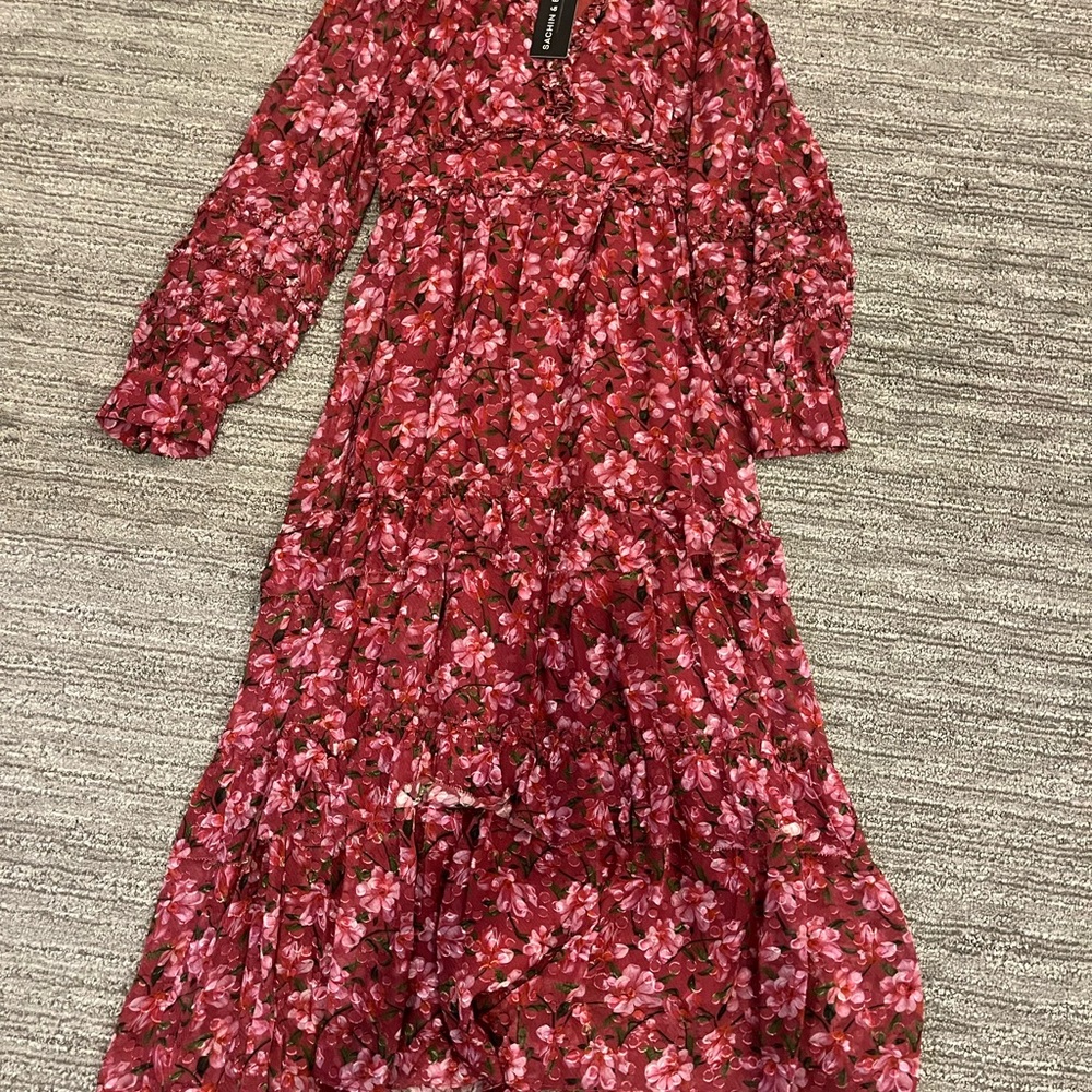 Sachin + Babi Red Floral Long Sleeve Dress
